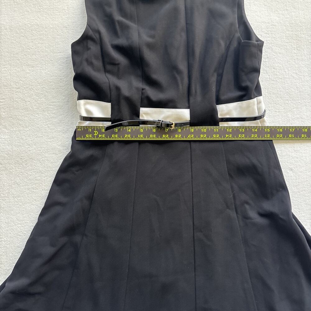 Calvin Klein Black Black Blue Sleeveless Fit & Flare‎ Dress 8 Belted Colorblock - Picture 4 of 8